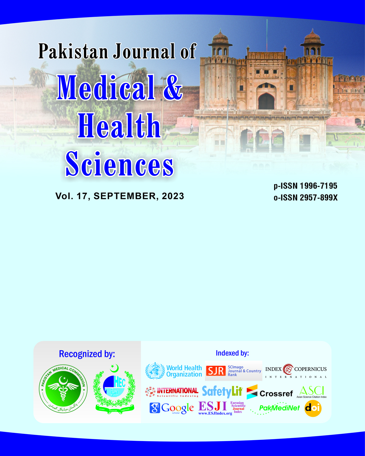 					View Vol. 17 No. 09 (2023): Pakistan Journal of Medical & Health Sciences
				