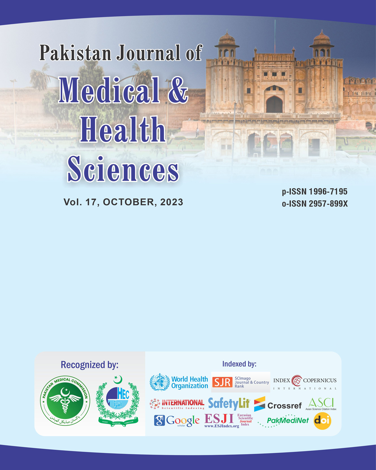 					View Vol. 17 No. 10 (2023): Pakistan Journal of Medical & Health Sciences
				