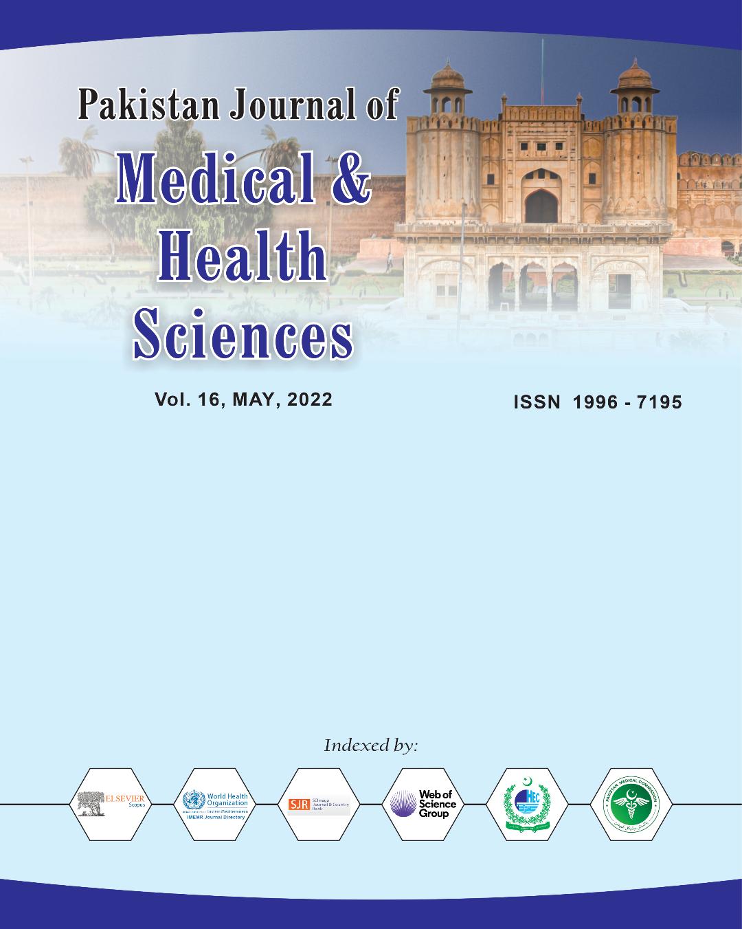 					View Vol. 16 No. 05 (2022): Pakistan Journal of Medical & Health Sciences
				