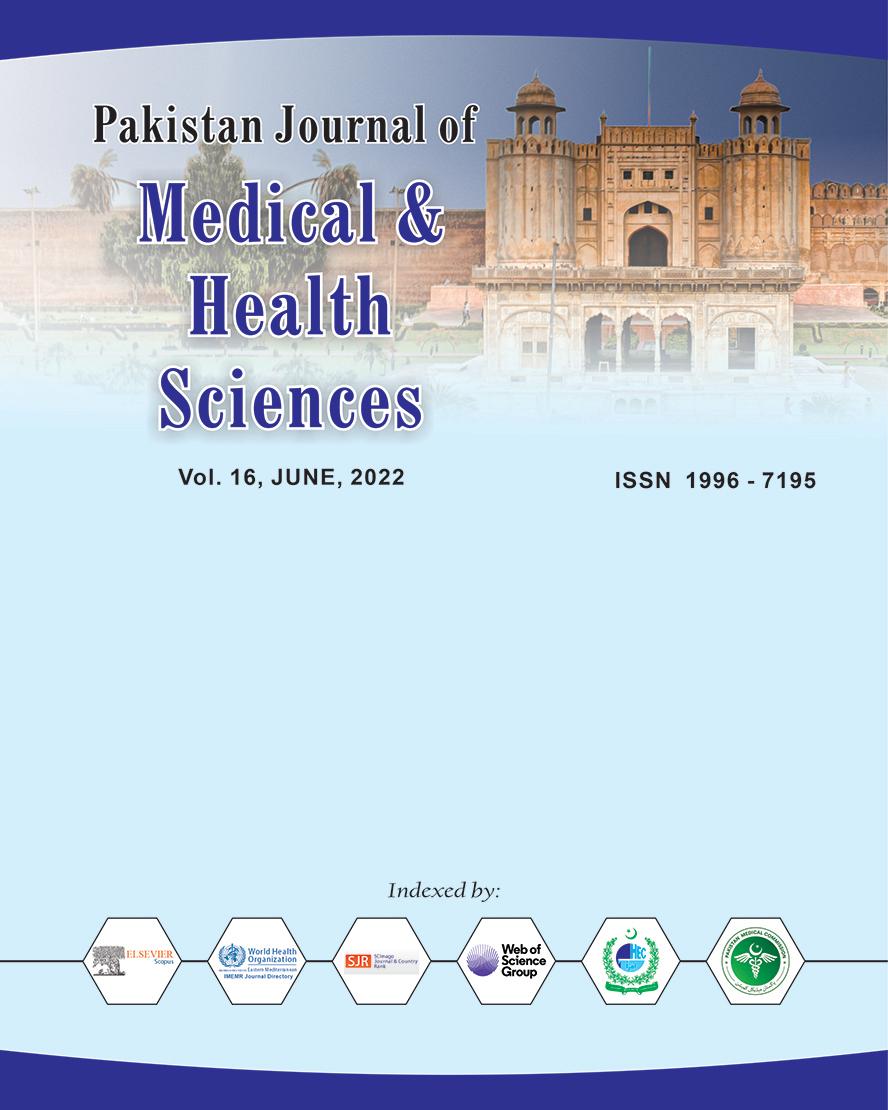 					View Vol. 16 No. 06 (2022): Pakistan Journal of Medical & Health Sciences
				